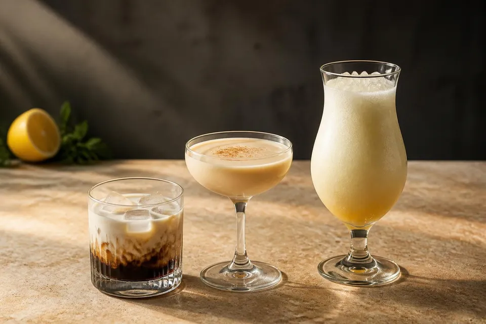 Creamy Cocktails arranged on a bar top (AI-generated image)