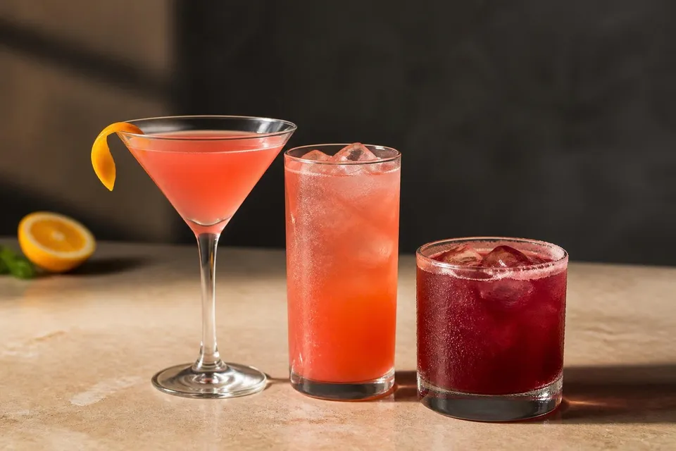 Fruity Cocktails arranged on a bar top (AI-generated image)