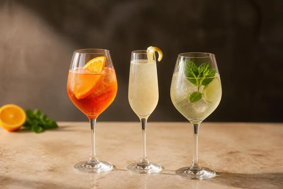 Sparkling Drinks arranged on a bar top (AI-generated image)