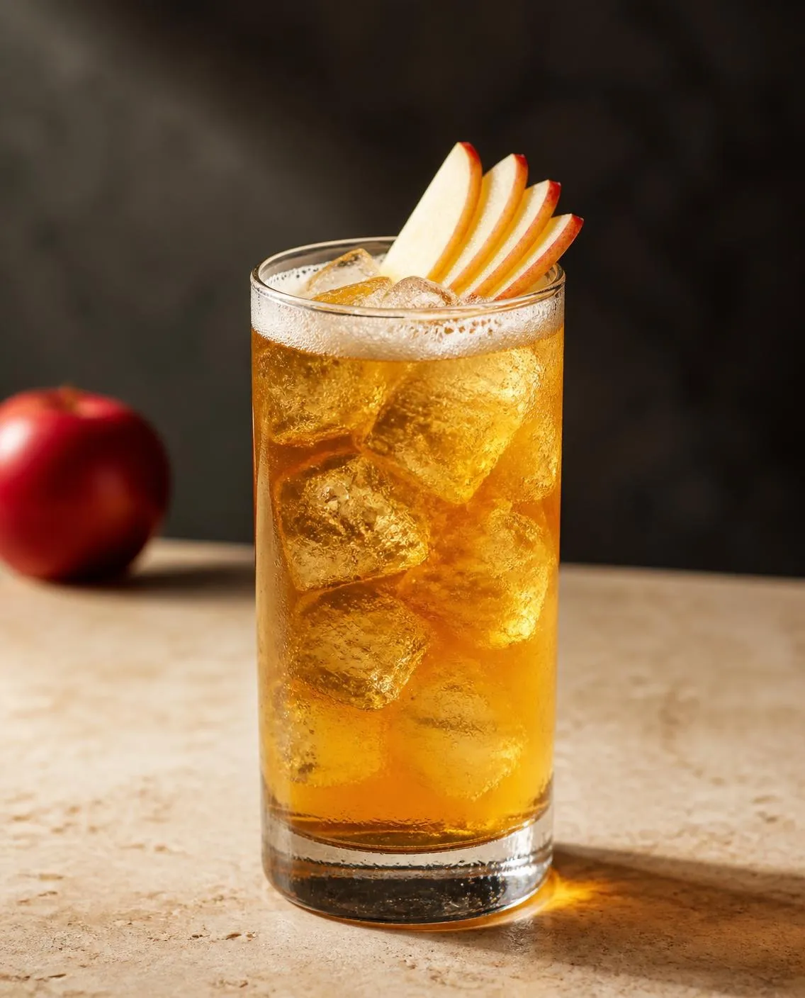 Apple Cider Habañero in a highball glass with apple slices (AI-generated image)